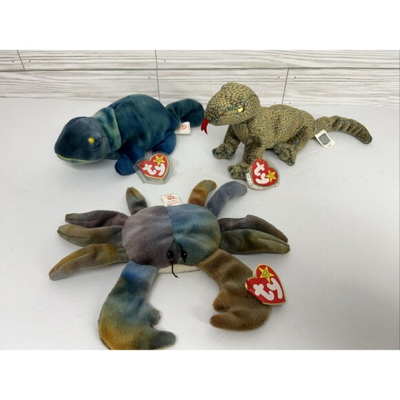 Ty Beanie Babies Lot Claude the Crab, Scaly the Lizard, Rainbow the Chameleon - Picture 1 of 12